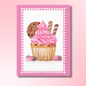 Waterverf Roze Cupcake Met Chocolade Verjaardag Briefkaart