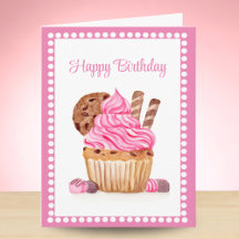 Waterverf Roze Cupcake Met Chocolade Verjaardag