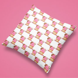 Waterverf roze cupcake met chocoladepatroon kussen