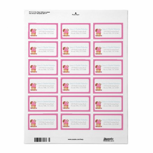 Waterverf Roze cupcake met chocoladeretour Toevoeg Etiket (Full Sheet)