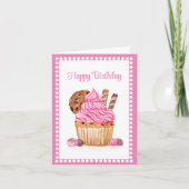 Waterverf roze cupcake met chocoladeverjaardag kaart (Voorkant)