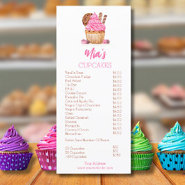 Waterverf roze cupcake met cookie bakkerij prijzen menu