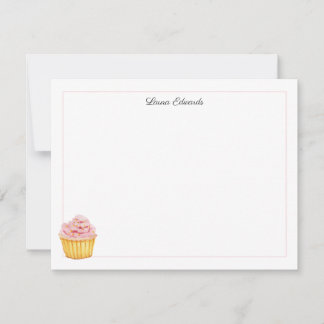 Waterverf Roze Cupcake Persoonlijk Notitiekaartje
