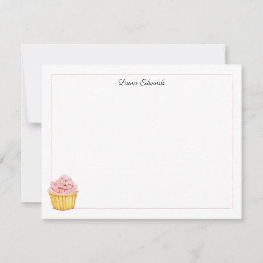 Waterverf Roze Cupcake Persoonlijk Notitiekaartje (Voorkant)