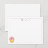 Waterverf Roze Cupcake Persoonlijk Notitiekaartje (Voorkant / Achterkant)