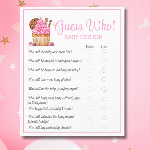 Waterverf Roze Cupcake Raad Wie De Baby Is Flyer