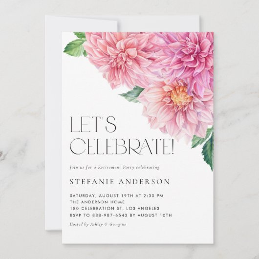 Waterverf Roze Dahlia Bloemen Pensioen Partij Kaart (Voorkant)