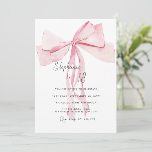 Waterverf Roze Dainty Bow 18e verjaardag Kaart (Staand voorkant)