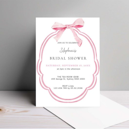 Waterverf Roze Dainty Bow Ribbon Vrijgezellenfeest Kaart