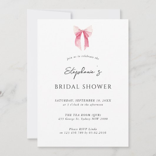 Waterverf Roze Dainty Bow Vrijgezellenfeest Kaart (Voorkant)