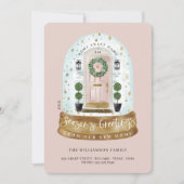 Waterverf Roze deur Sneeuw Wereldbol Nieuwe startf Feestdagenkaart (Voorkant)