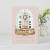 Waterverf Roze deur Sneeuw Wereldbol Nieuwe startf Feestdagenkaart (Staand voorkant)