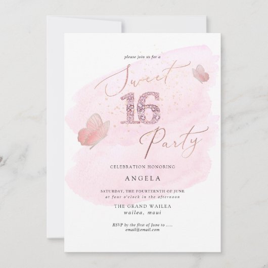 Waterverf roze diamanten buterflies kaart (Voorkant)