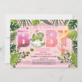 Waterverf Roze Dino Tropisch Meisje Baby shower Kaart (Voorkant)