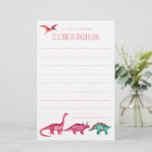 Waterverf Roze Dinosaur Briefpapier (Staand voorkant)