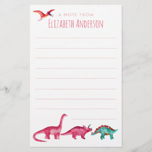 Waterverf Roze Dinosaur Briefpapier