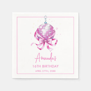Waterverf Roze Disco Coquette Sweet 16 Verjaardag Servet
