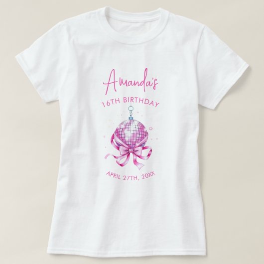 Waterverf Roze Disco Coquette Sweet 16 Verjaardag T-shirt (Design voorkant)