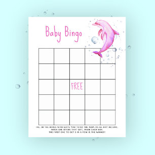 Waterverf roze dolfijn - Baby shower bingo spel