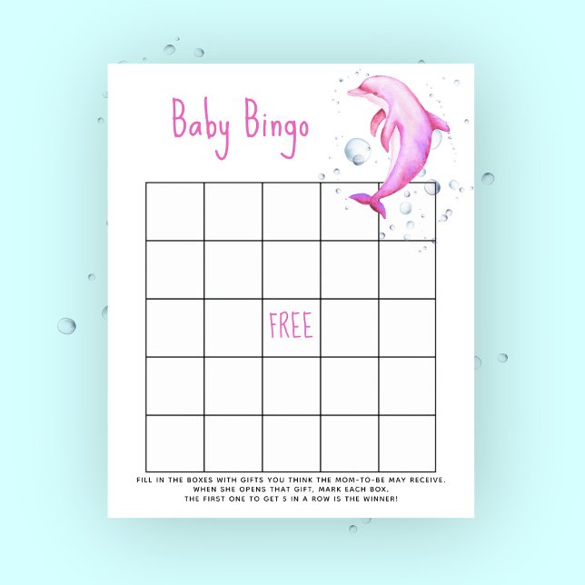 Waterverf roze dolfijn - Baby shower bingo spel (Creator heeft geüpload)