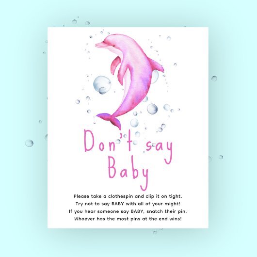 Waterverf roze dolfijn - Zeg niet baby Poster