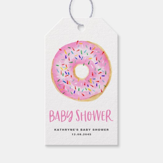Waterverf roze donut Baby shower dank u Cadeaulabel (Voorkant)