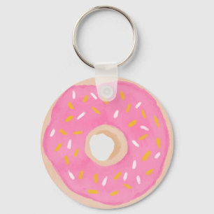 Waterverf Roze Donut Sleutelhanger