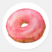 Waterverf Roze Donut Sticker Food Illustratie