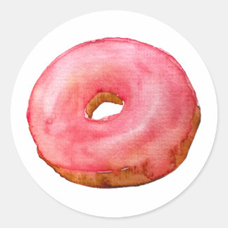 Waterverf Roze Donut Sticker Food Illustratie