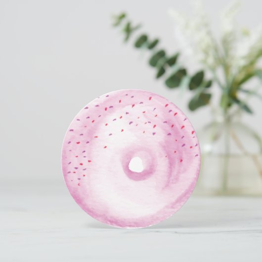 Waterverf Roze Donut Strooimix Rond Kaart (Staand voorkant)