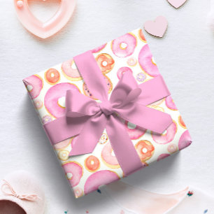 Waterverf Roze Donuts Baby Meisje Shower Cadeaupapier