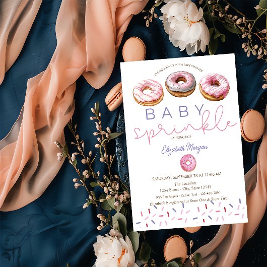 Waterverf Roze Donuts Baby Sprinkle Baby shower Kaart