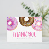 Waterverf Roze Donuts Baby Sprinkle Bedankkaart (Staand voorkant)
