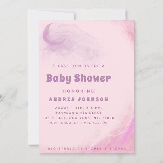 Waterverf Roze drommelig Baby shower over cloudmei Kaart (Voorkant)