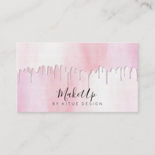 Waterverf Roze Druppels Glam Make-up Mode Visitekaartje (Voorkant)