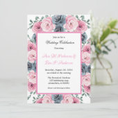 Waterverf Roze & Dusty Blue Blooms Wedding Kaart (Staand voorkant)