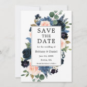 Waterverf Roze Dusty Blue Floral Foto Save The Date (Voorkant)