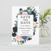 Waterverf Roze Dusty Blue Floral Foto Save The Date (Staand voorkant)