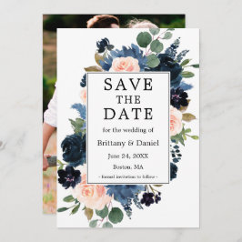 Waterverf Roze Dusty Blue Floral Foto Save The Date