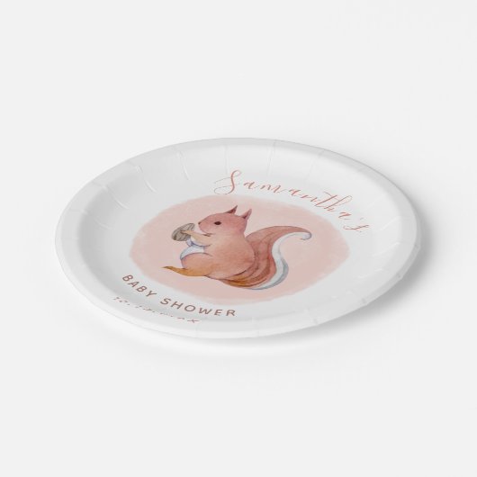 Waterverf roze eekhoorn Baby shower schattig dier Papieren Bordje (Gekanteld)
