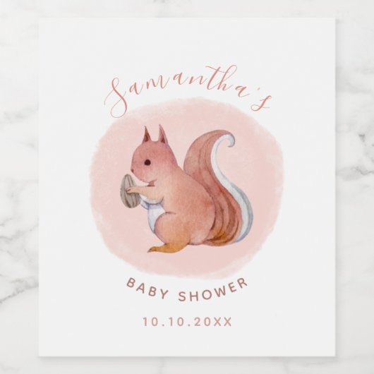 Waterverf roze eekhoorn Baby shower schattig dier Wijn Etiket (Enkel label)