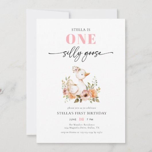 Waterverf Roze Een Gekke Gans Verjaardagsfeest Kaart (Voorkant)