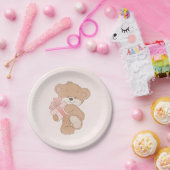 Waterverf Roze Eenvoudige Teddybeer Baby shower Papieren Bordje (Feest)