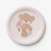 Waterverf Roze Eenvoudige Teddybeer Baby shower Papieren Bordje (Voorkant)
