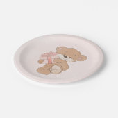 Waterverf Roze Eenvoudige Teddybeer Baby shower Papieren Bordje (Gekanteld)