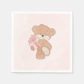 Waterverf Roze Eenvoudige Teddybeer Baby shower Servet (Voorkant)