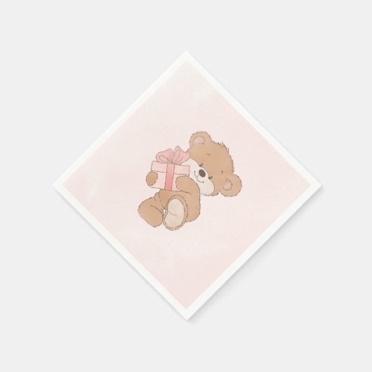 Waterverf Roze Eenvoudige Teddybeer Baby shower Servet (Hoek)