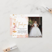 Waterverf roze eerst heilige communie bedankt kaart (Voorkant / Achterkant in situ)