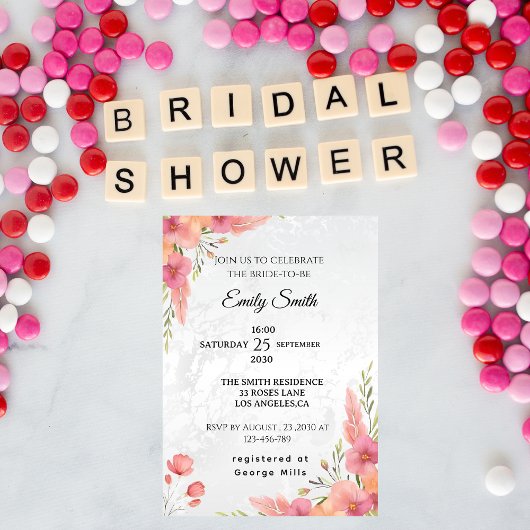 Waterverf Roze Elegant Bloemen Vrijgezellenfeest Kaart