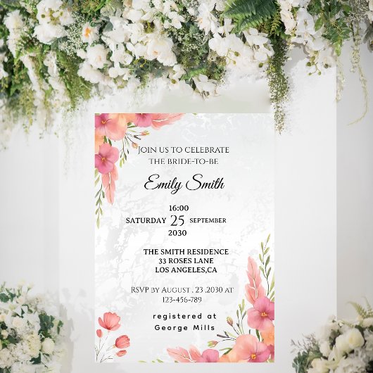 Waterverf Roze Elegant Bloemen Vrijgezellenfeest Kaart